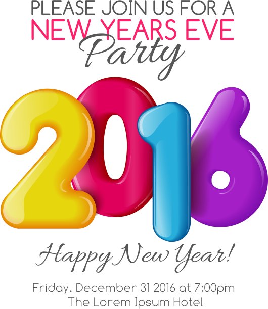 新年派对的邀请函，上面有彩色号码图片下载