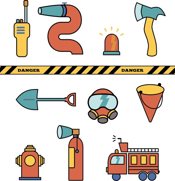 消防元素设置集合图标图片下载