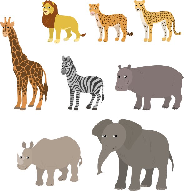 卡通设定狮子豹猎豹长颈鹿斑马图片下载