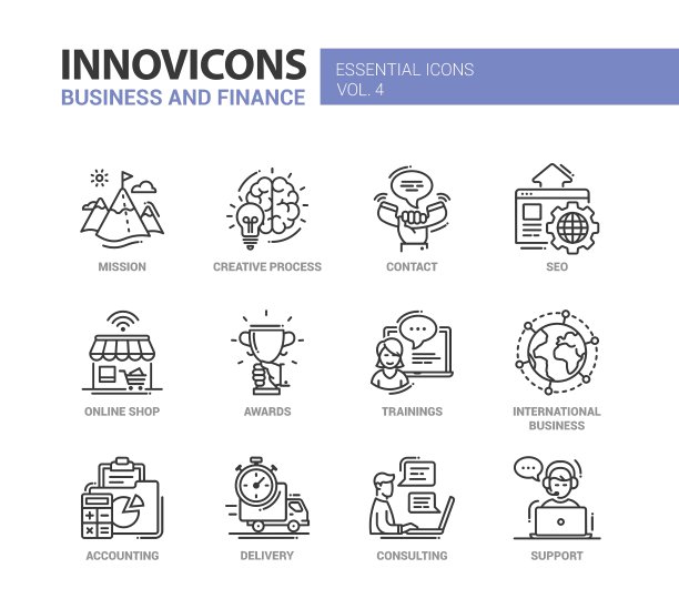 办公商务的现代细线设计图标和图片下载