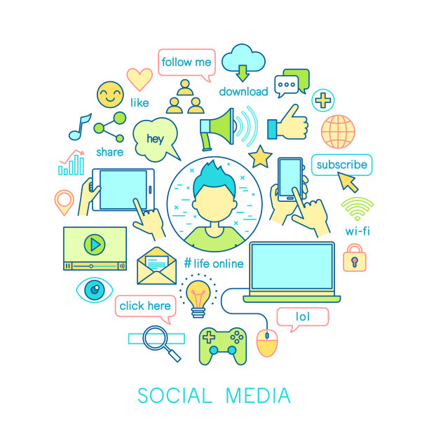 社交媒体设置线图标图片下载