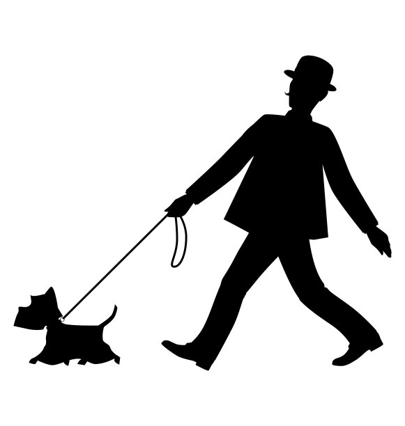 剪影绅士和他的狗正在散步图片下载