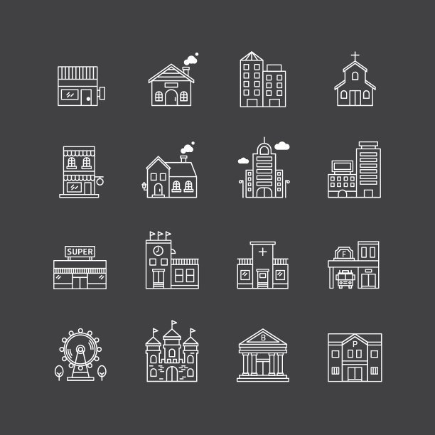 线性风格Web图标集-建筑合集图片下载