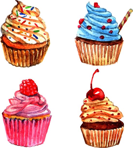 水彩纸杯蛋糕图标集图片下载