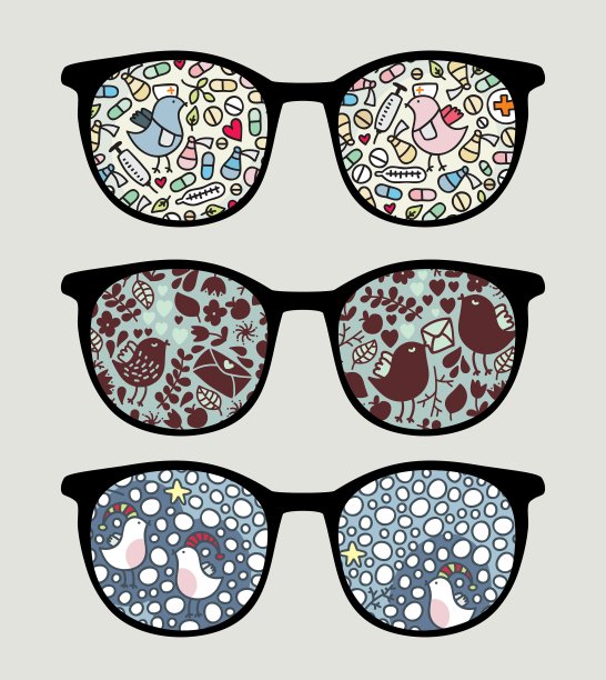 复古太阳镜与有趣的鸟反射图片下载