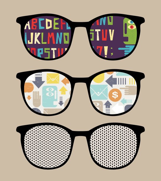 三款带有字母反射的复古太阳镜图片下载