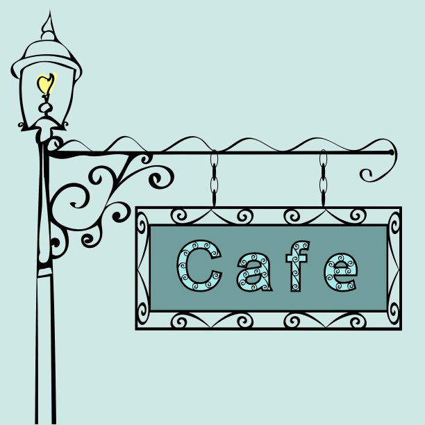 咖啡馆文字在古老的街道标志图片下载