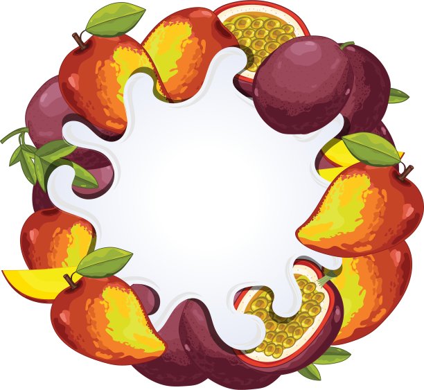 酸奶飞溅芒果和百香果图片下载