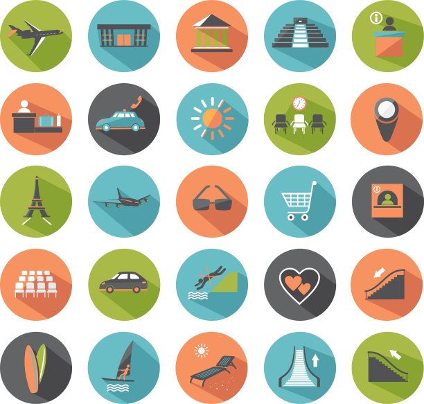 一组现代平面图标图片下载