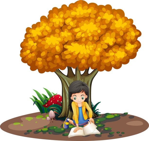 一个女孩在树下看书图片下载