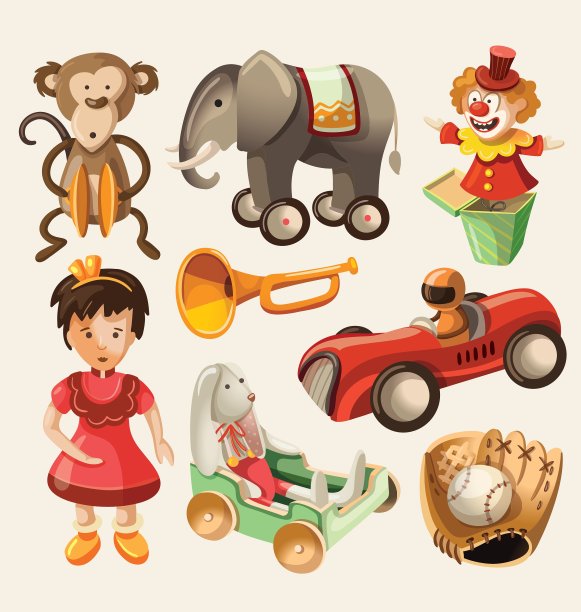 一套彩色的复古玩具的孩子图片下载