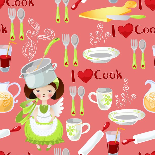 与小女孩和厨房无缝搭配图片下载