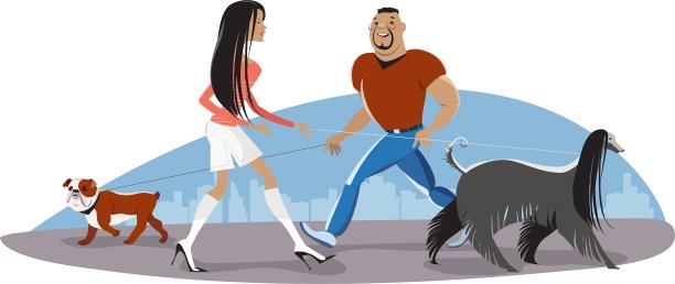 情侣遛狗图片下载