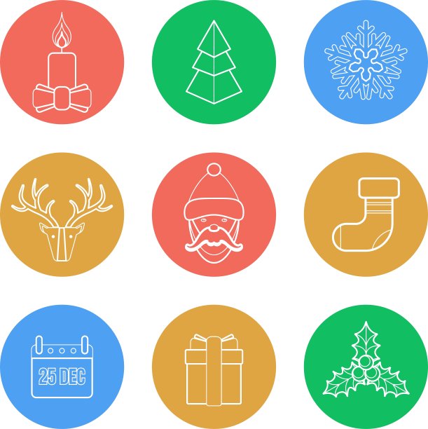 各种圣诞颜色背面轮廓图标集图片下载