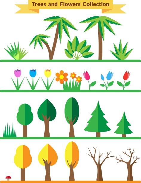平坦的树木和鲜花图片下载