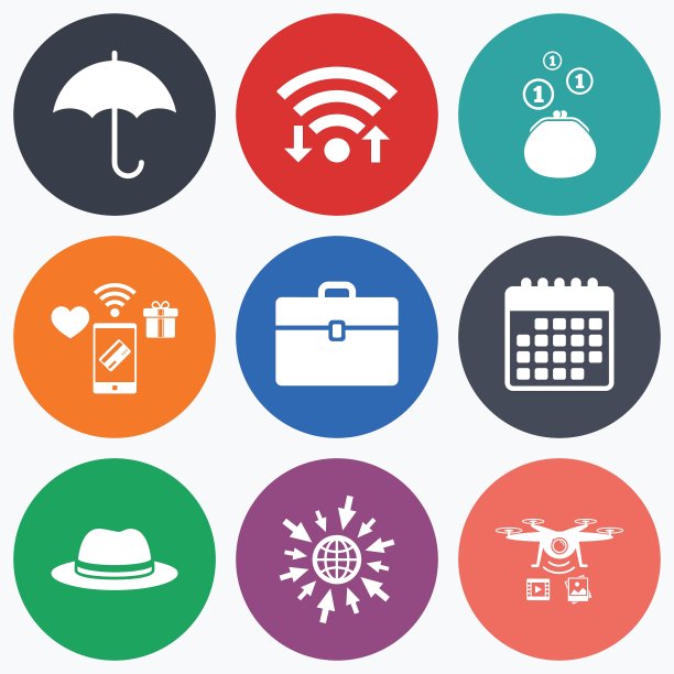 雨伞、钱包和带箱子的帽子图片下载