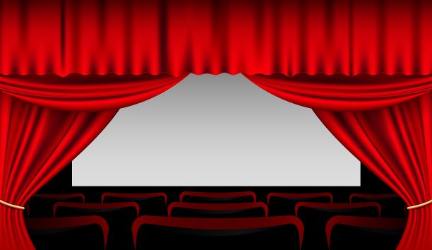 舞台内部有红色的窗帘和座位图片下载