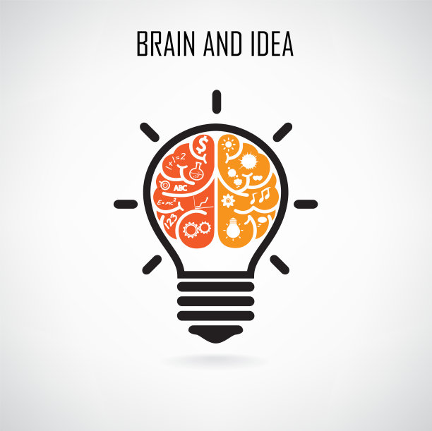 创意灯泡和大脑符号图片下载