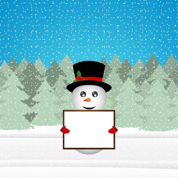 雪人在森林里举着旗帜图片下载