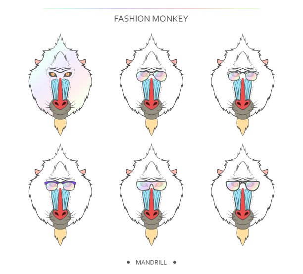 孤立设置的猴子口在线性风格和图片下载