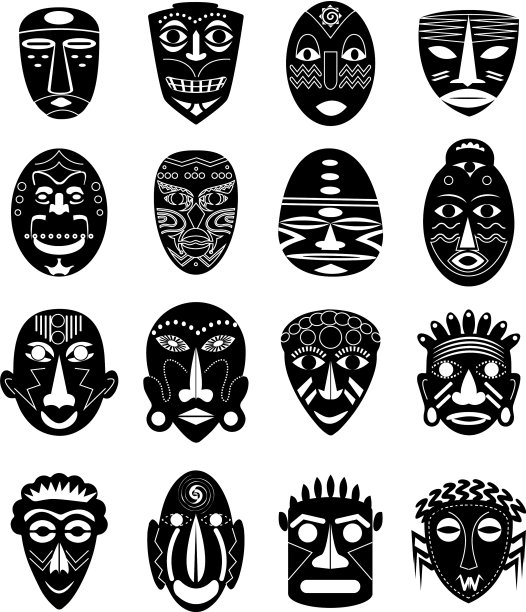 非洲部落面具图标集图片下载