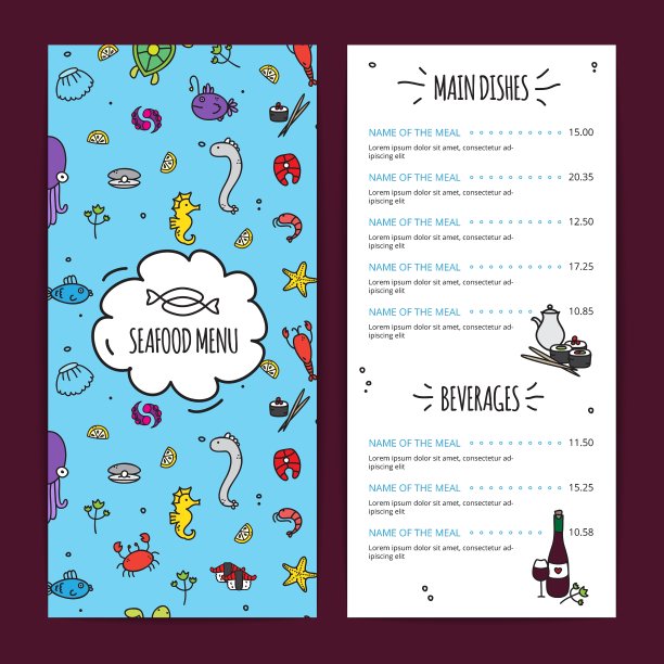 海鲜菜单设计套装图片下载