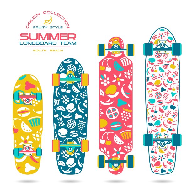 长板和滑板上的水果印图片下载