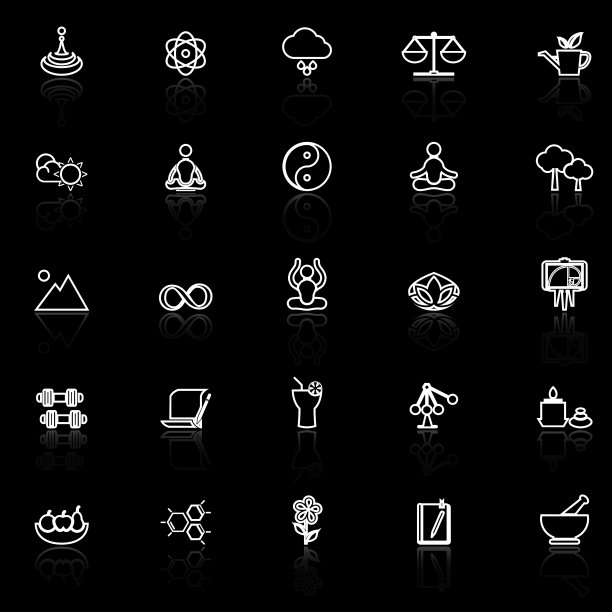 禅宗概念线图标与反映在黑色图片下载