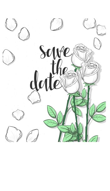 设计婚礼明信片与玫瑰花瓣和图片下载