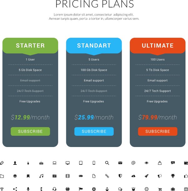 设计模板的定价表与图标设置在图片下载