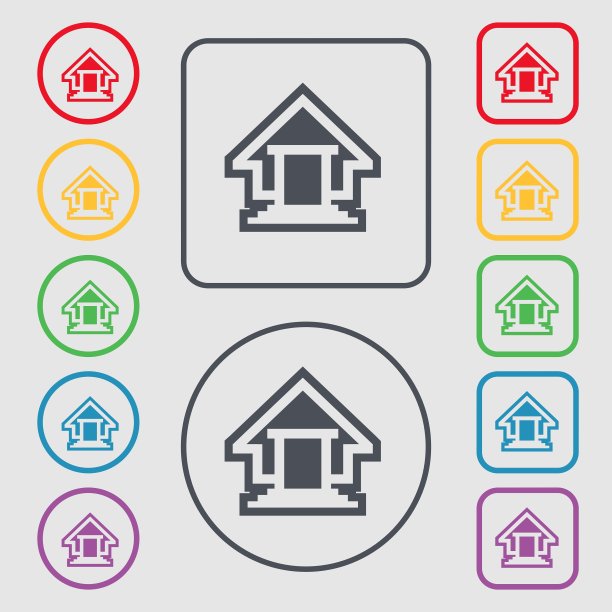 房子图标标志符号符号上的圆形和方形图片下载