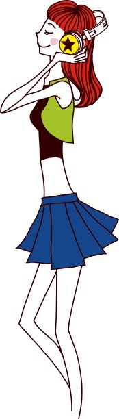 女人听音乐的侧视图图片下载