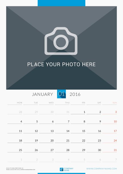 2016年1月墙壁月历2016年图片下载