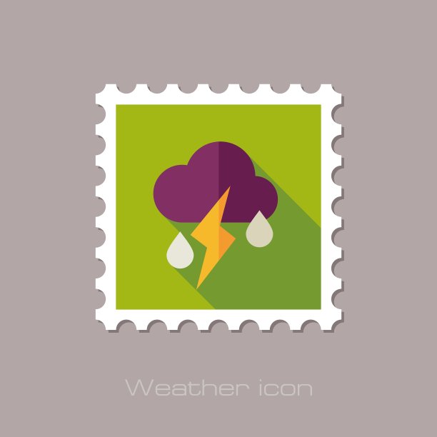 云雨闪电扁平风格天气印章图片下载
