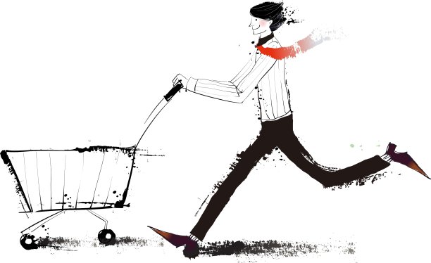 人抱手推车的侧视图图片下载