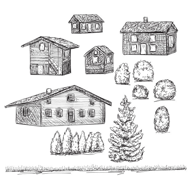 手绘一套房屋建筑草图图片下载