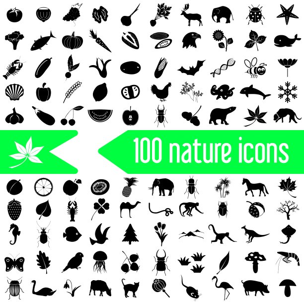 100个自然主题图标集eps10图片下载