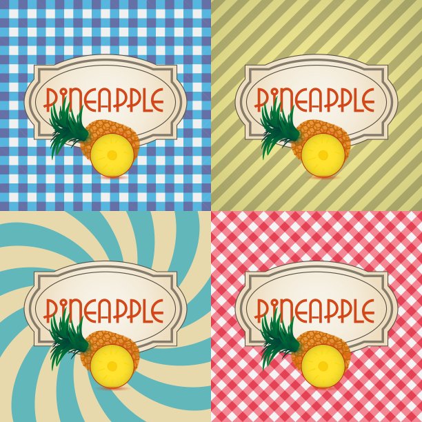 菠萝的四种复古纹理标签图片下载