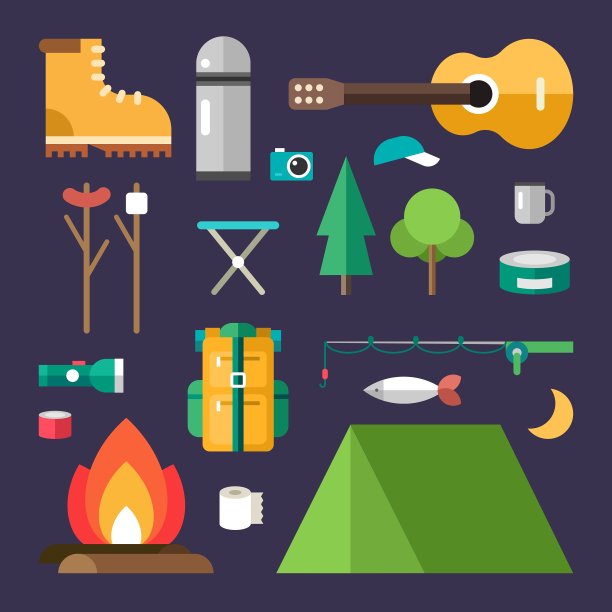 旅游设备的图标和在平面设计图片下载