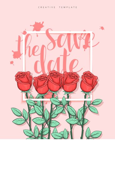 设计婚礼明信片与玫瑰花瓣和图片下载