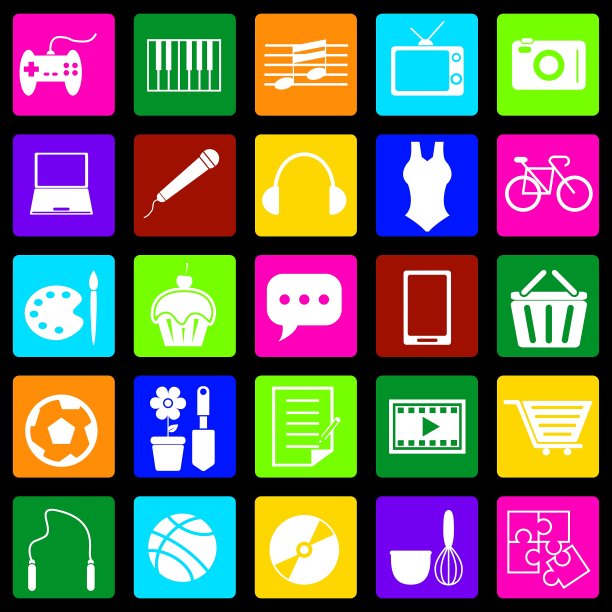 爱好彩色图标上的黑色背景图片下载