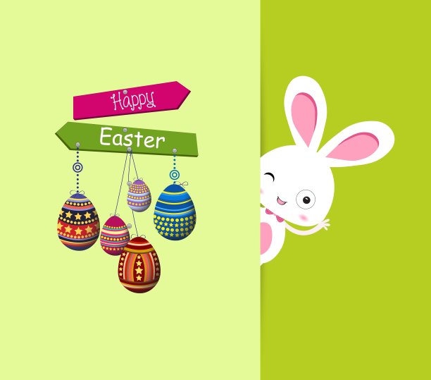 复活节兔子用彩蛋彩色卡片图片下载