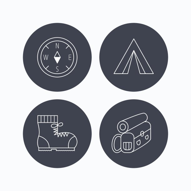 背包露营帐篷和指南针图标图片下载