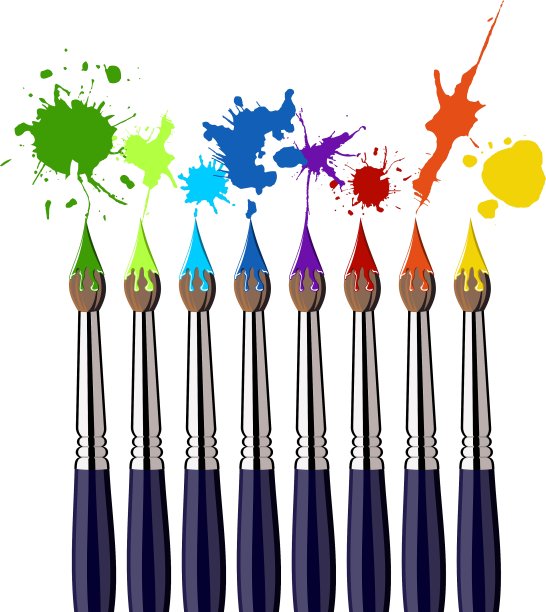 油漆刷和颜色飞溅图片下载