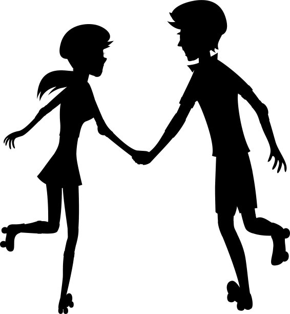 快乐的轮滑夫妇剪影图片下载