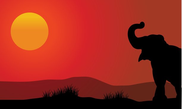 夕阳下大象的剪影图片下载