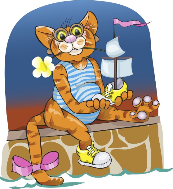 可笑的猫玩玩具船图片下载