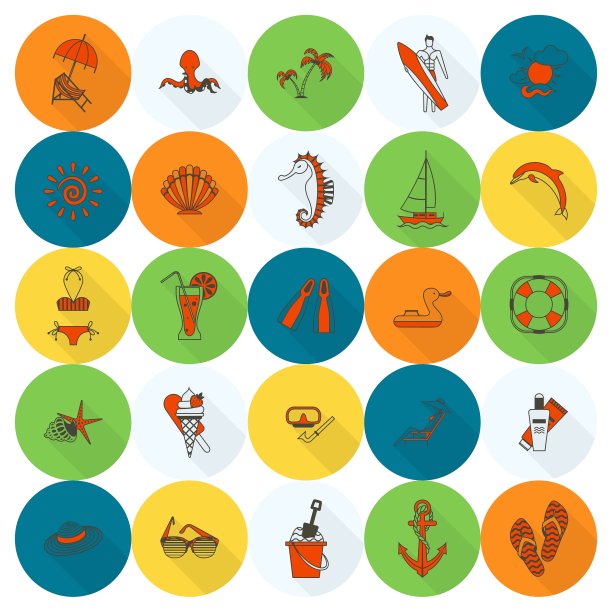 夏季和海滩简单的平面图标图片下载