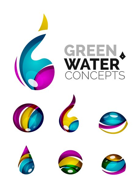 一套抽象的生态水图标商业标志类型图片下载