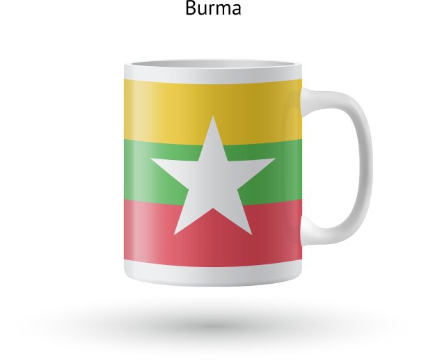 白色背景上的缅甸国旗纪念品杯图片下载